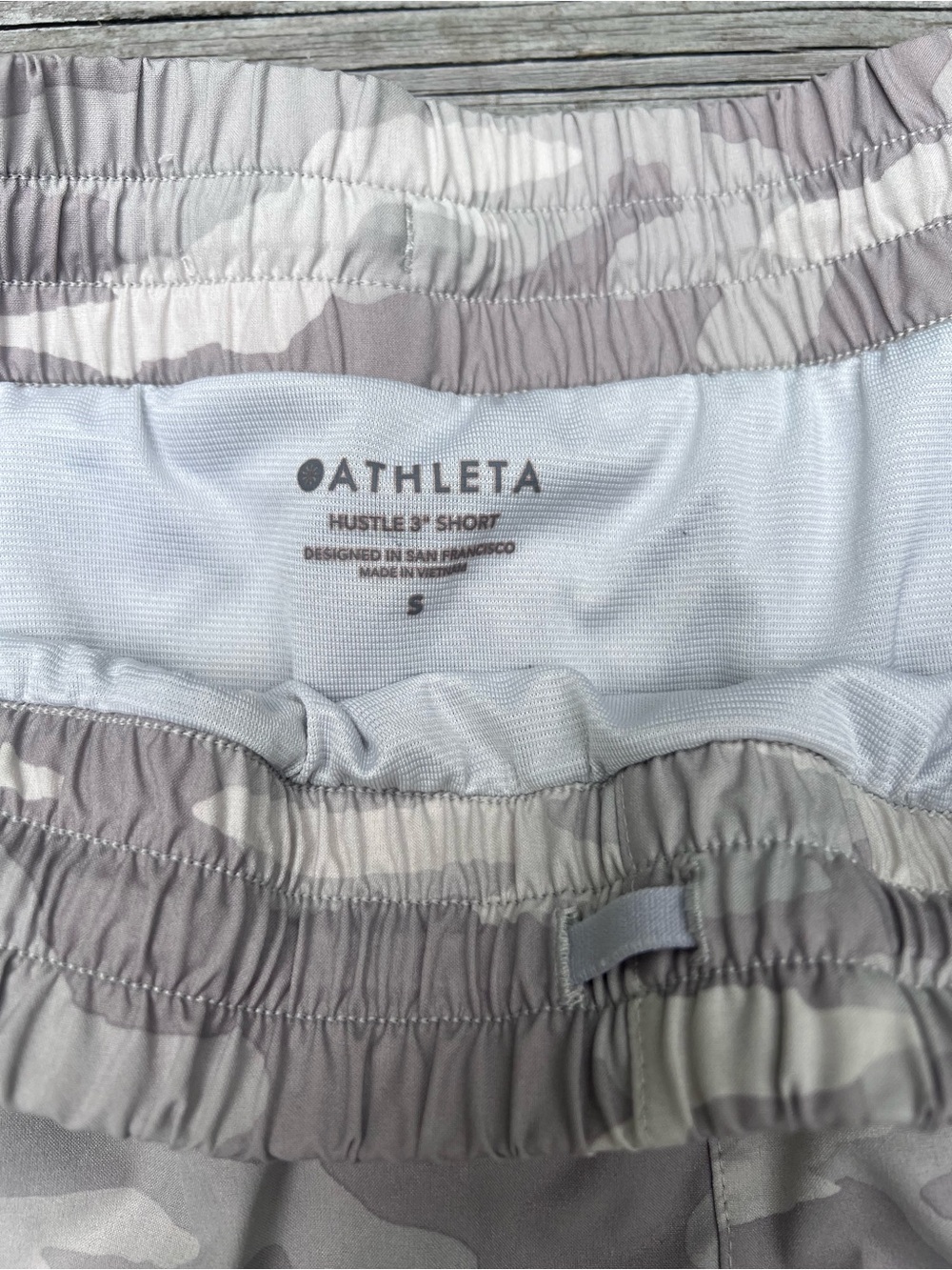 Athleta Light Gray Camo Hustle 3" Shorts - Picture 3 of 6